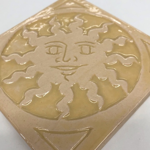 Handmade Ceramic Tile: Yellow Sun - Picture 2 of 2